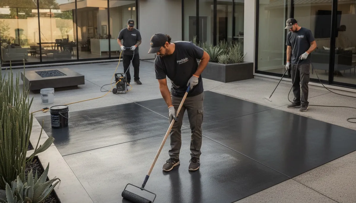 Professional concrete staining on residential driveway in Billings, MT by expert house painters