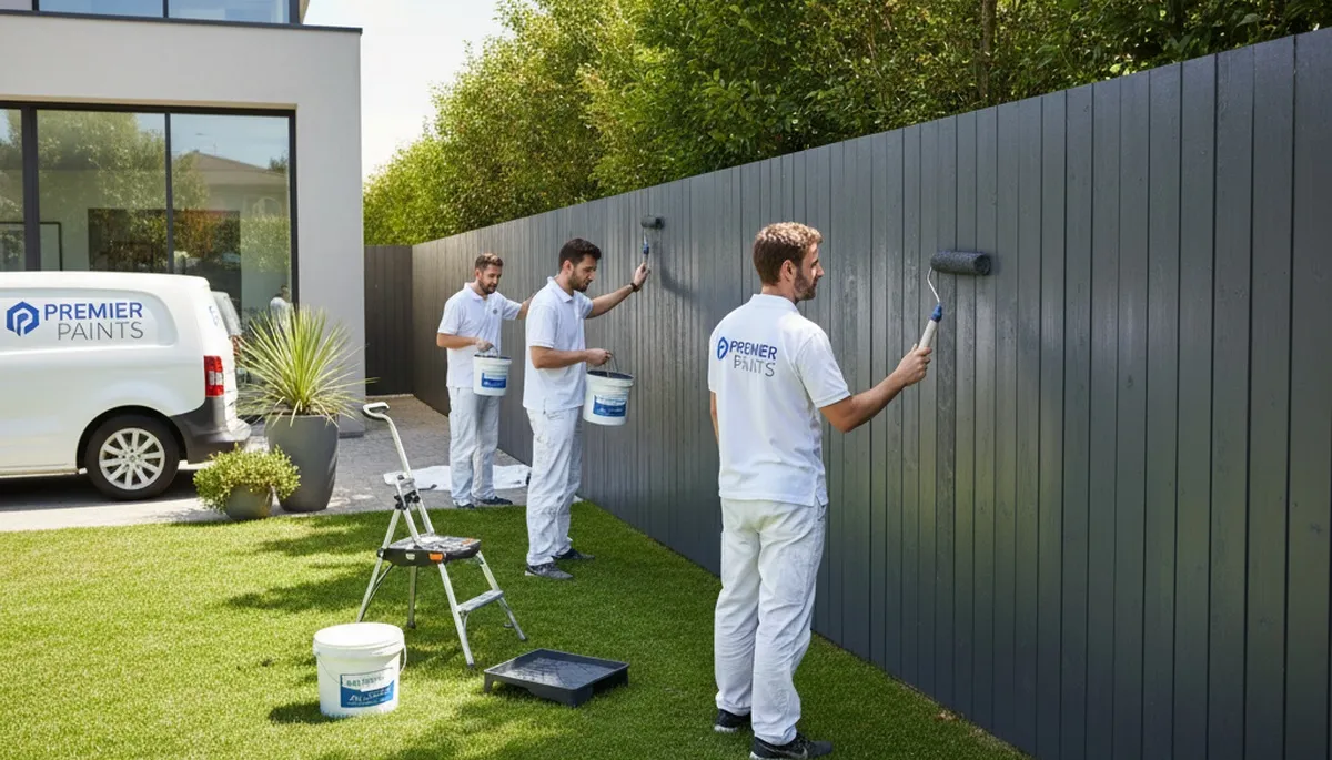 Professional fence painters staining wood fence in Billings, MT for weather-resistant home protection